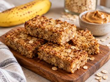 Barras de aveia, banana e manteiga de amendoim