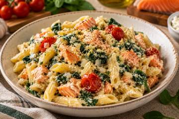 Salmão com massa e ricotta